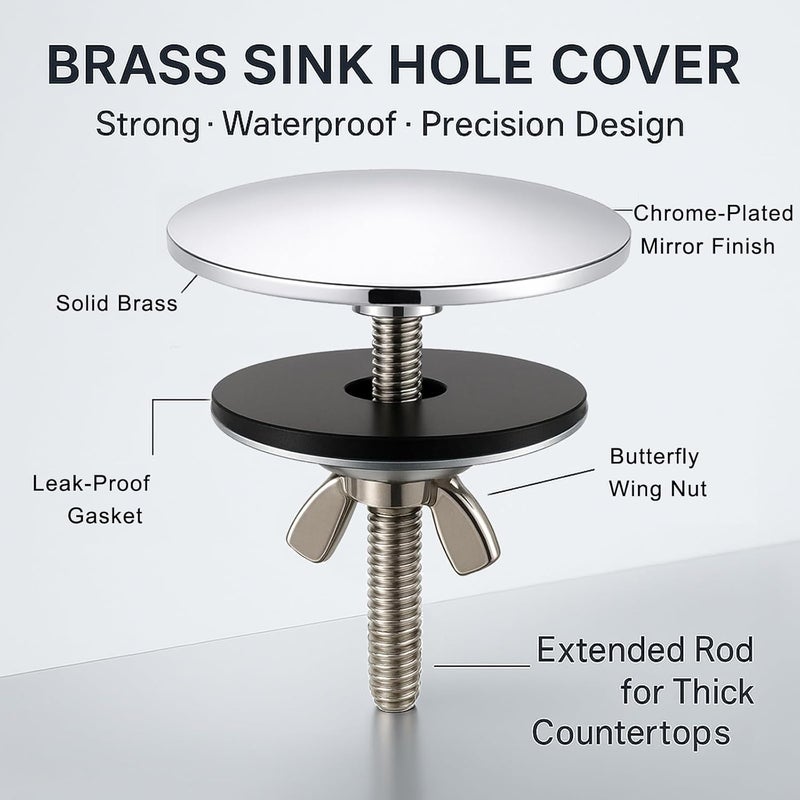 ROOGSIH Solid Brass Kitchen Sink Hole Cover, 2 Inch Faucet Hole Cover, Polished Chrome Finish Tap Hole Plate Stopper Cover, Countertop Hole Cover for Kitchen and Bathroom Sinks (Polished Chrome) - Image 3